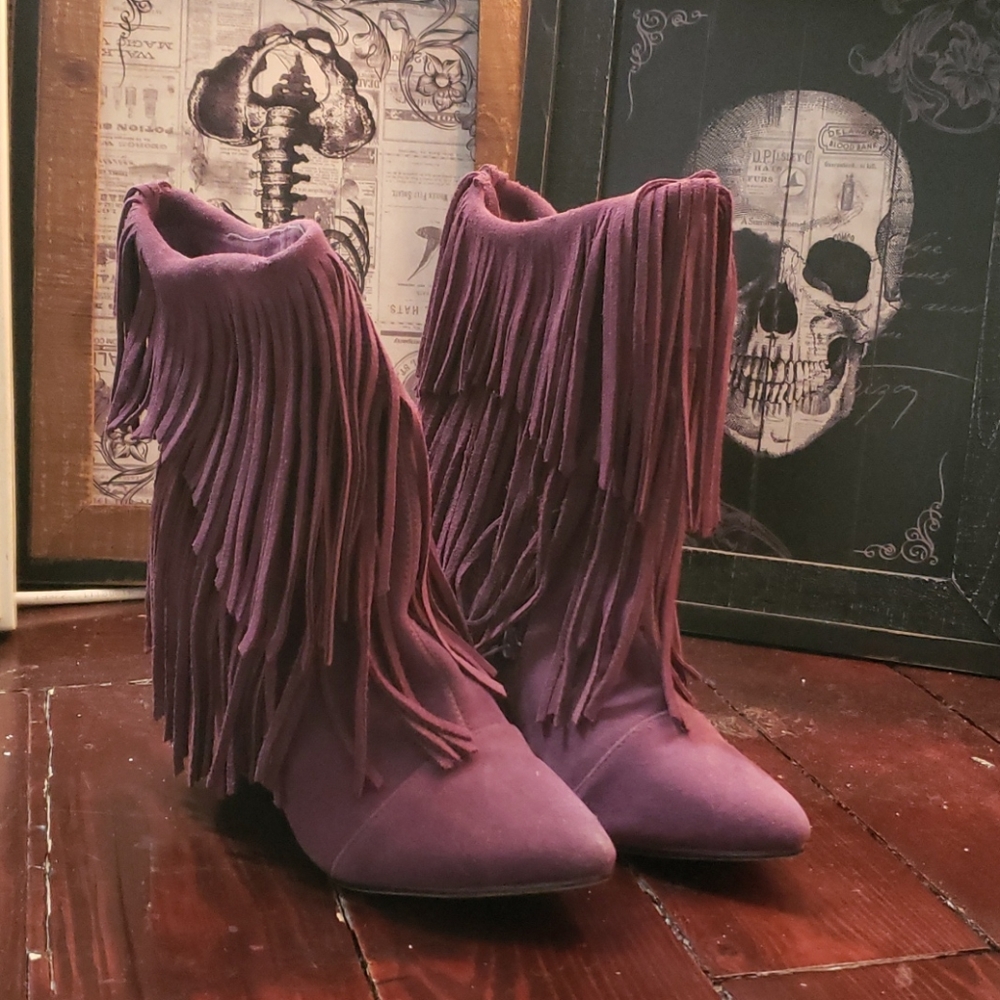 Purple tassel boot heels